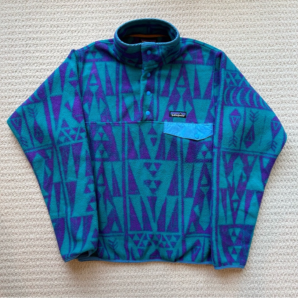 Patagonia Teal Purple Tribal Geo Synchilla Snap Fleece Pullover - Picture 7 of 14